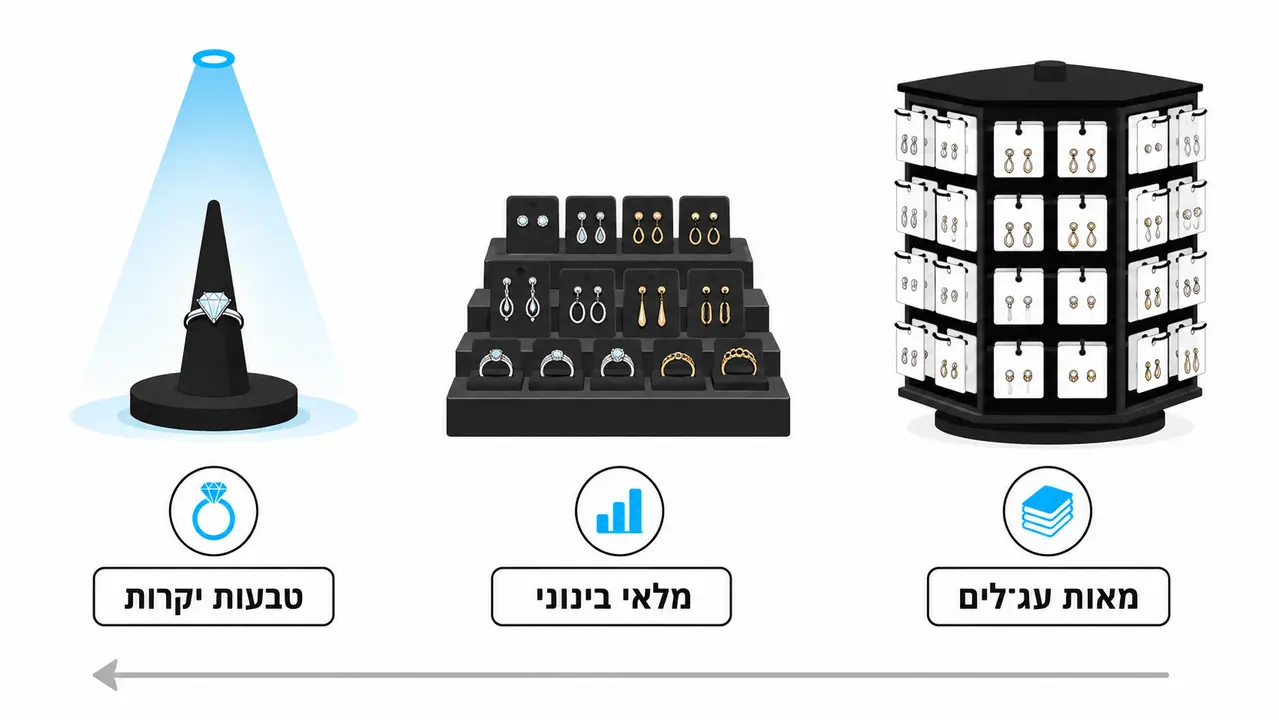 בחירת סטנד תצוגה לתכשיטים לפי גודל מלאי ותקציב