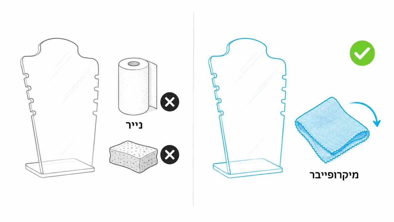 ניקוי ותחזוקה של מעמדי פרספקס לתכשיטים בלי שריטות