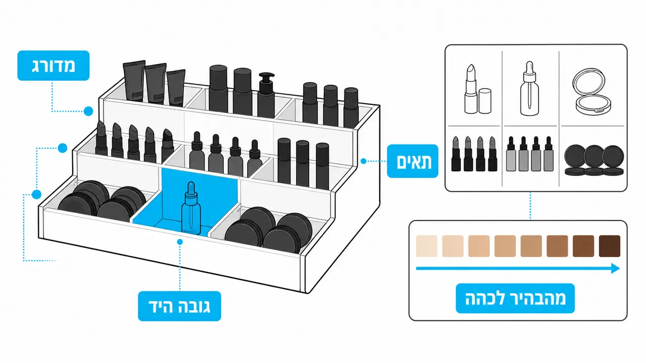 מתקן תצוגה מדורג לטסטרים של איפור וטיפוח