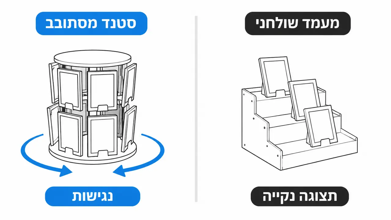 השוואה בין מעמד שולחני לסטנד מסתובב