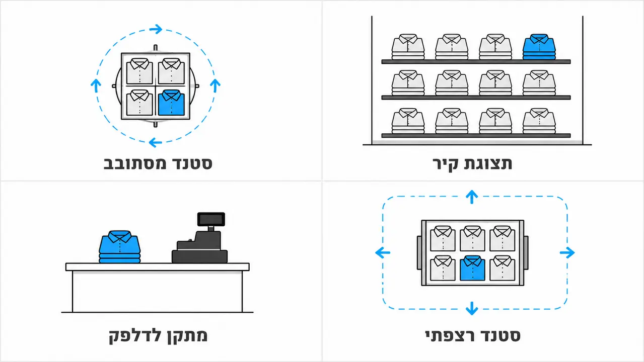 השוואה בין סוגי מתקני תצוגה לפי סוג החנות