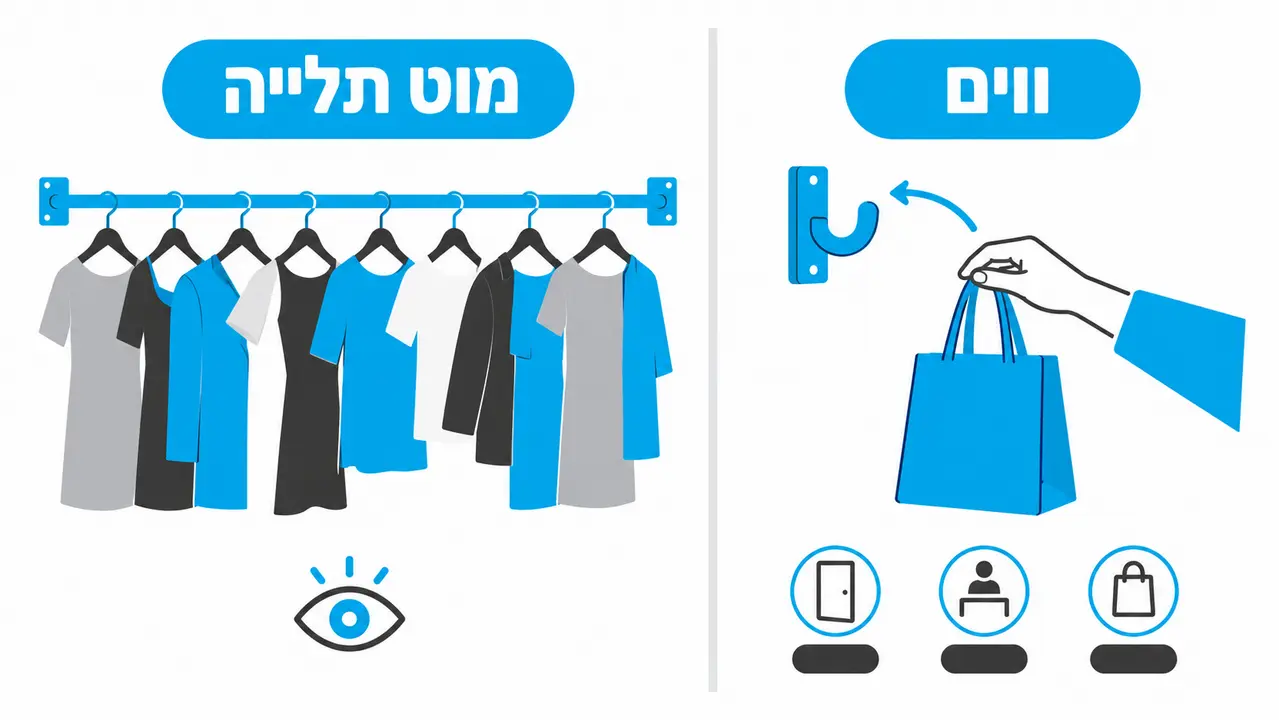ווים מול מוט תלייה, מה מתאים לאיזה אזור בחנות