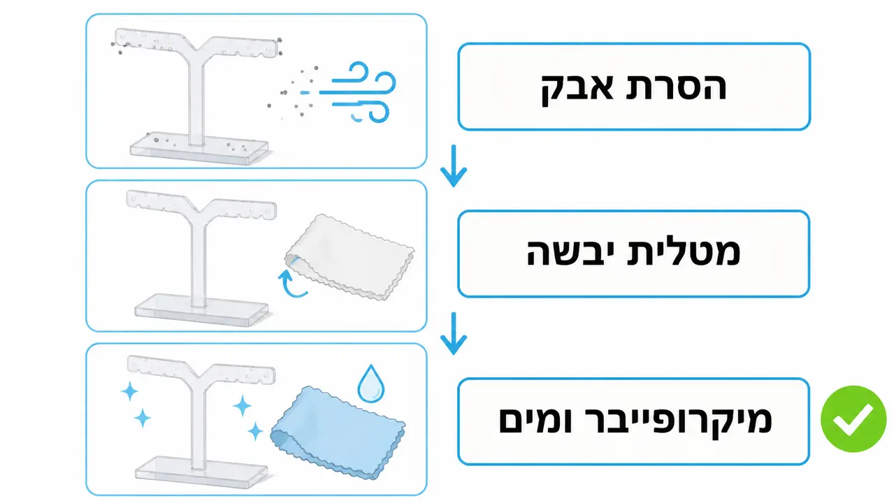 ניקוי מעמד פרספקס לעגילים בלי שריטות