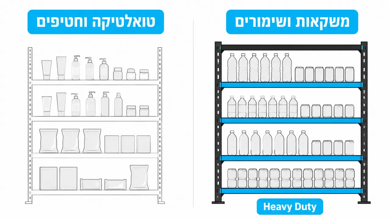בחירת מדפי תצוגה לסופר לפי עומס ומשקל המוצרים