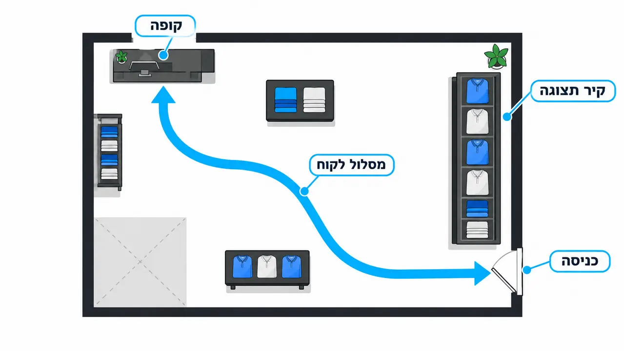 תכנון פריסת תצוגת חולצות בחנות קטנה