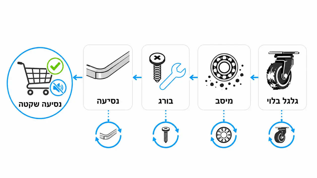 טיפול בגלגלי עגלת קניות למניעת רעש וחריקות