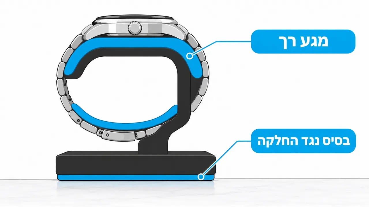 מניעת שריטות והחלקה בתצוגת שעונים