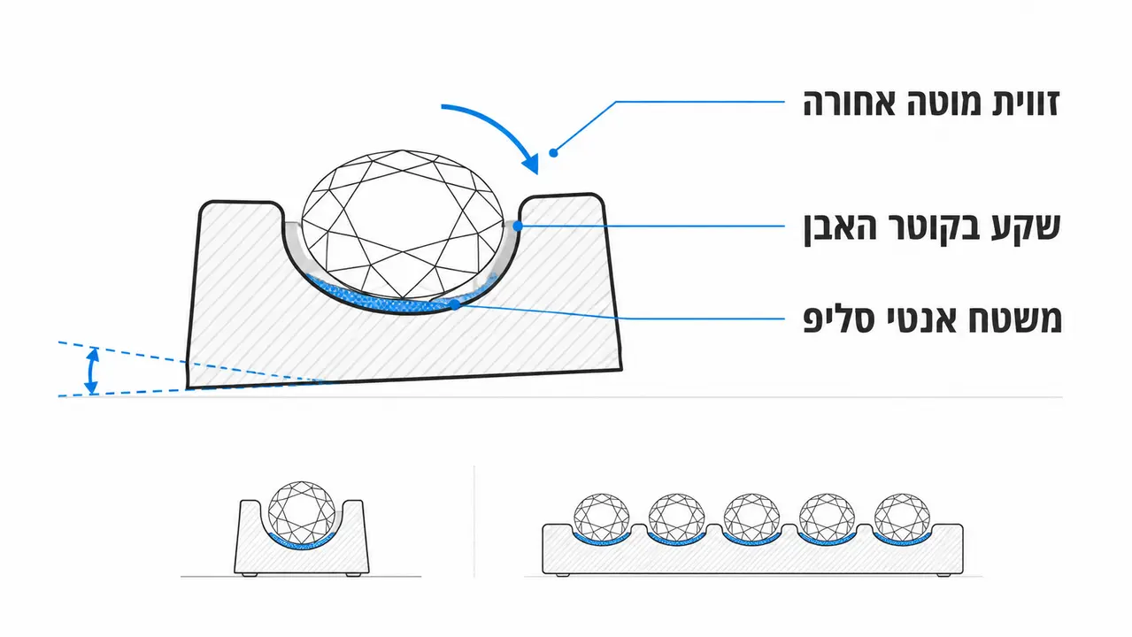 עצירת גלגול של אבן עגולה בעזרת שקע וחריץ