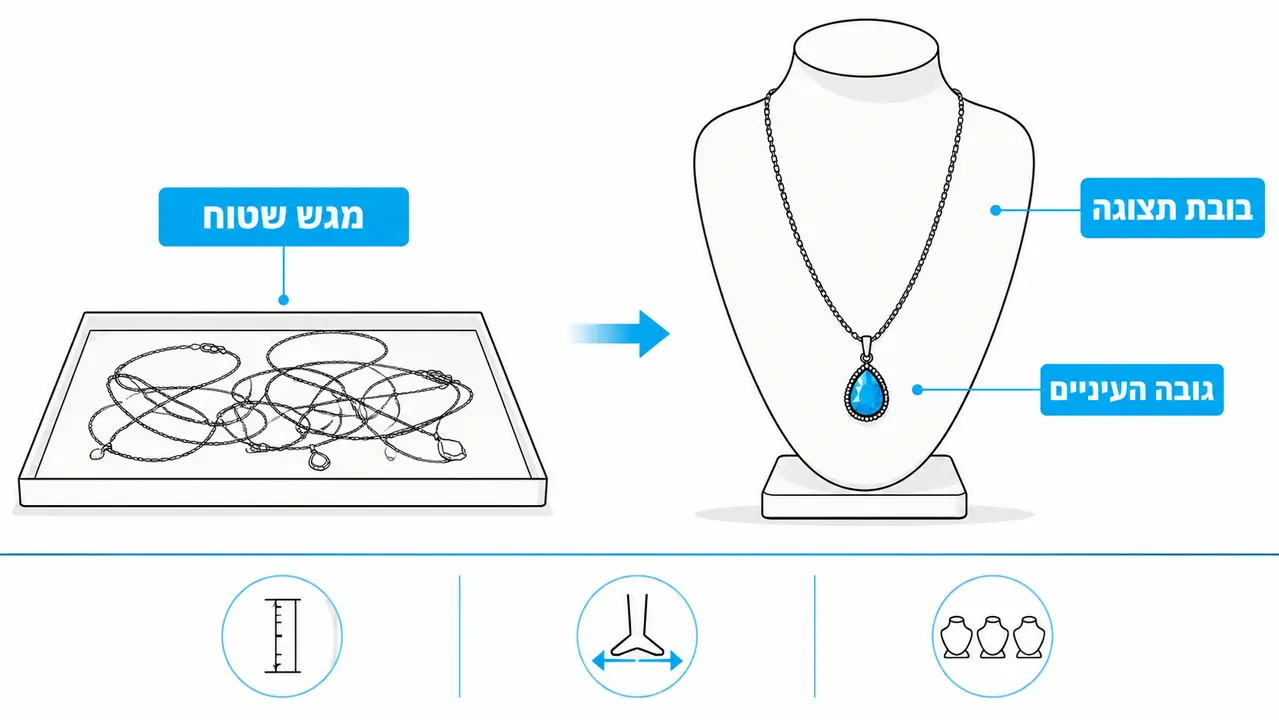 בובת תצוגה לתכשיטים עם שרשרת מוצגת בנפילה על חזה