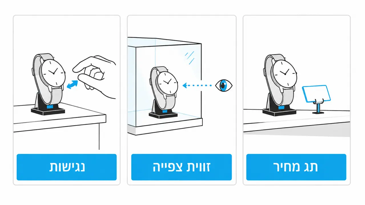 התאמת מעמד שעון יד לדלפק, לוויטרינה ולמדף