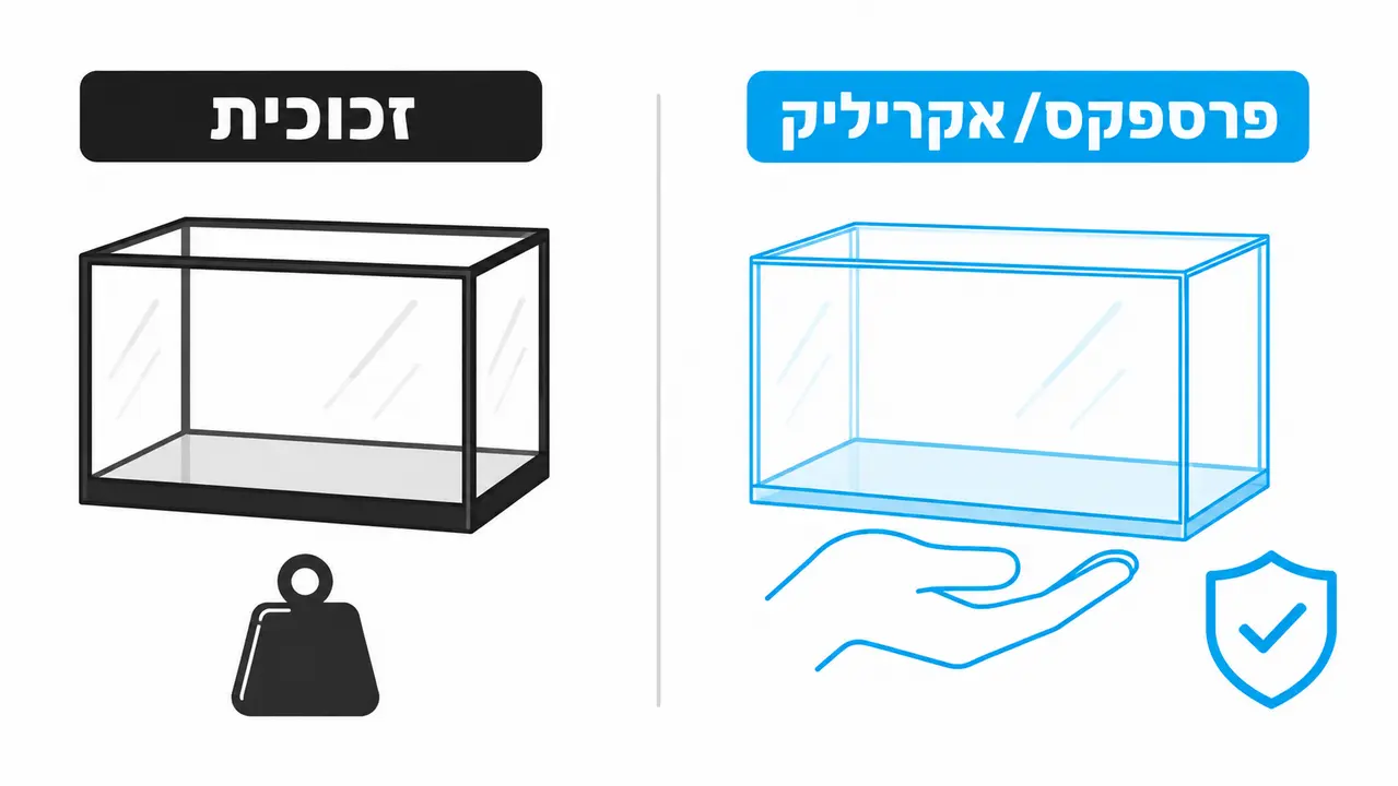 השוואה בין קופסת תצוגה מפרספקס, אקריליק וזכוכית