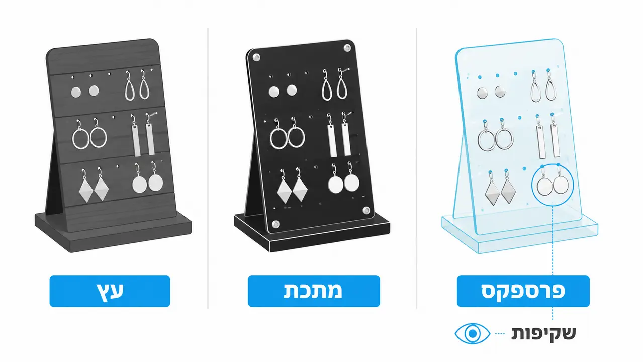 פרספקס, מתכת או עץ לתצוגת עגילים