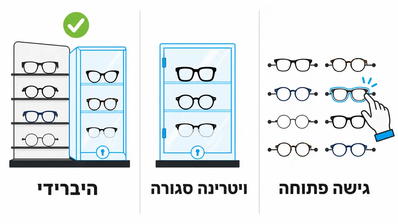 ויטרינה סגורה מול גישה פתוחה בתצוגת משקפיים