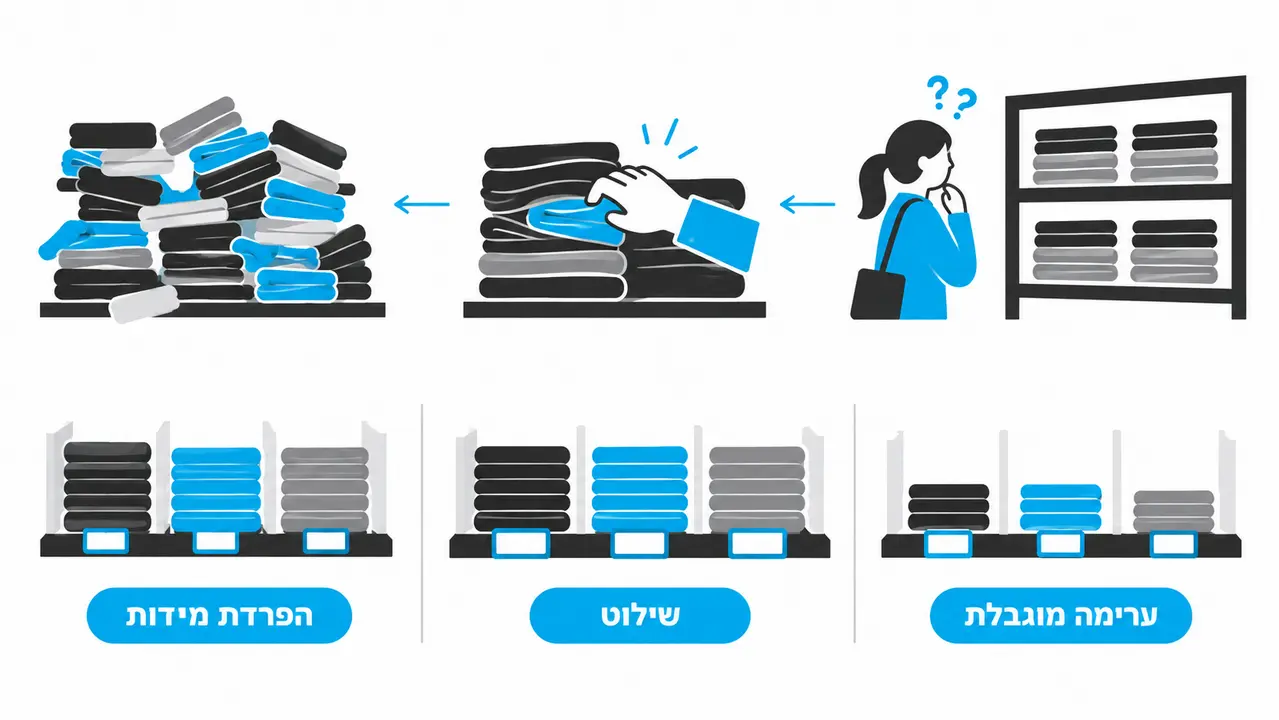 ערימות ג'ינס מבולגנות בתצוגת חנות