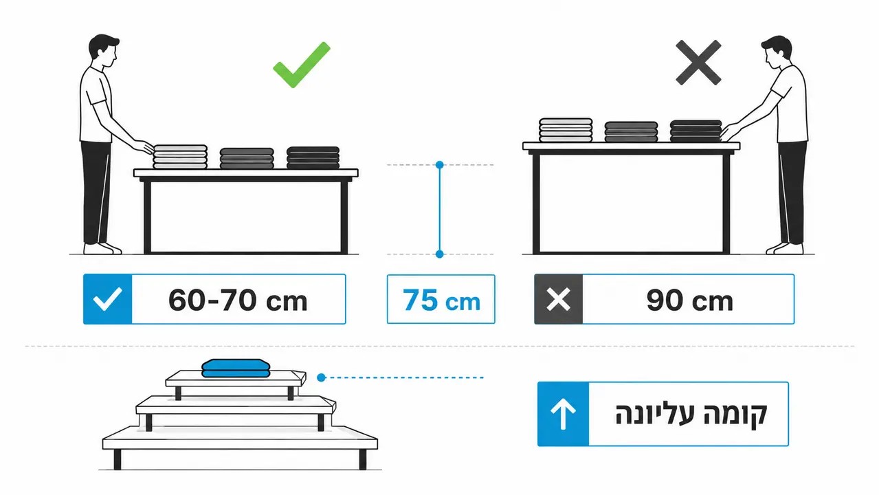 גובה שולחן תצוגה לבגדים מקופלים