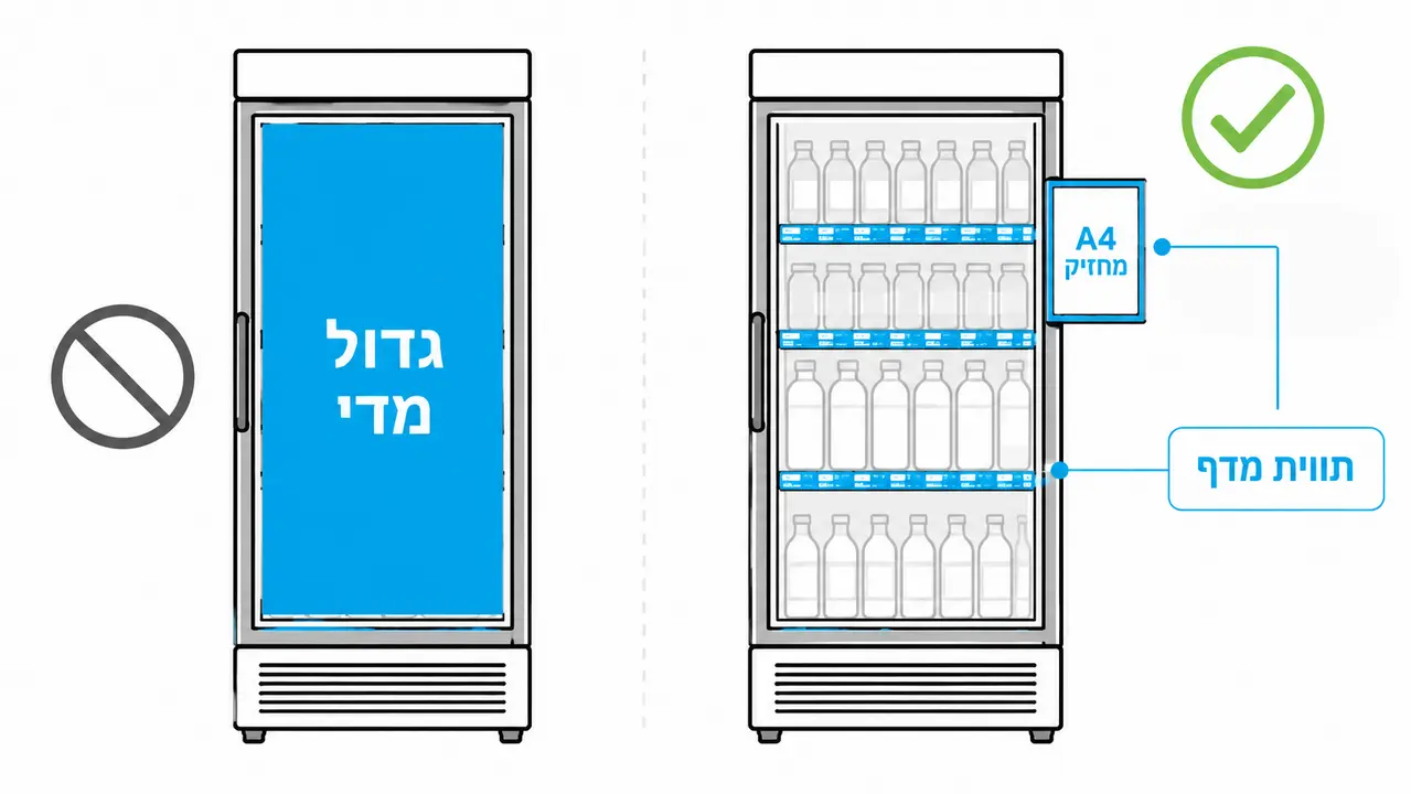 מידות שילוט ליד מקרר תצוגה