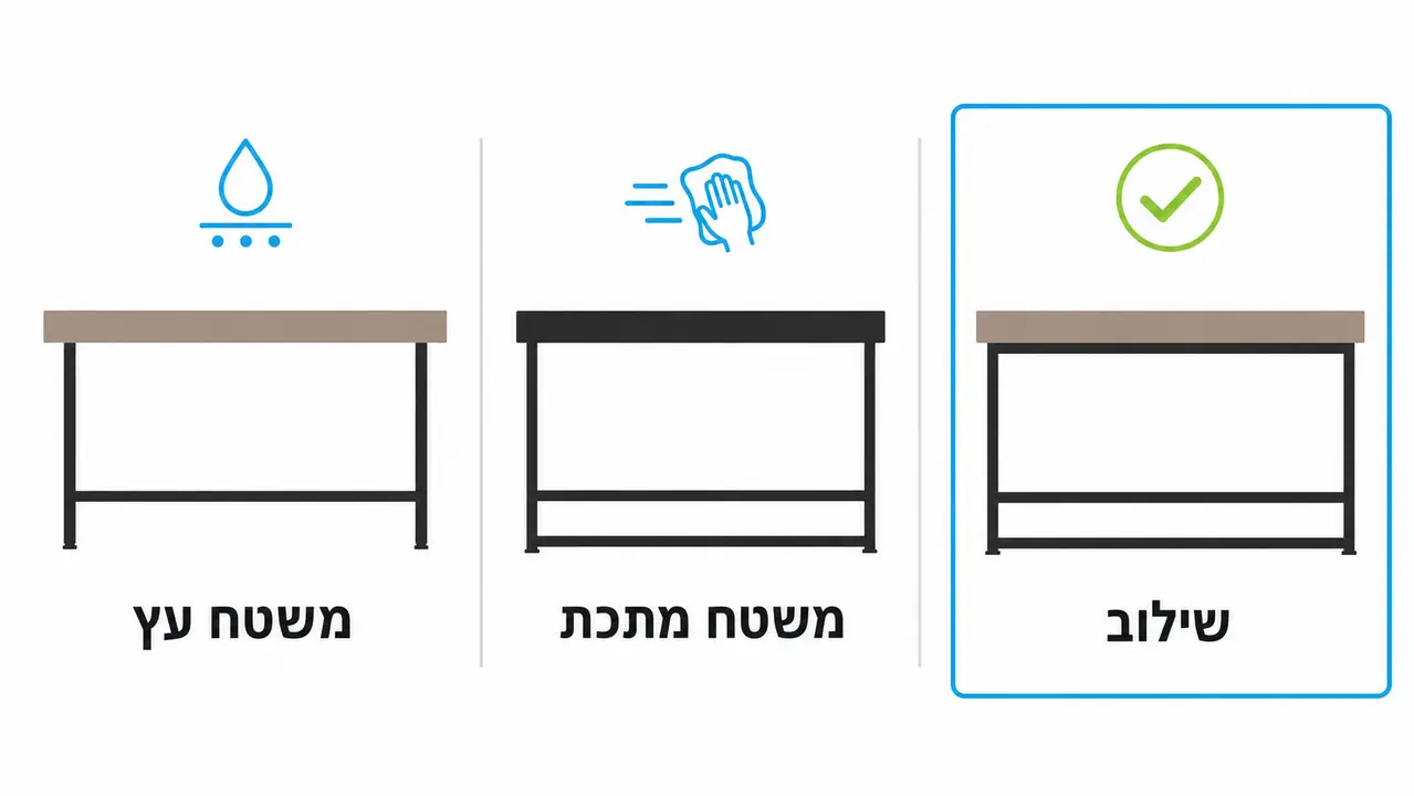 שולחן תצוגה משילוב מתכת ועץ