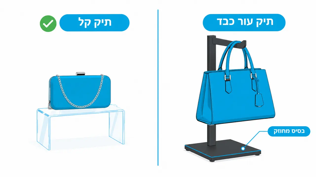תיקים קלים ודגמי עור כבדים על סטנד תיקים ייעודי