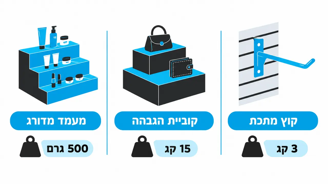 התאמת אביזרי תצוגה לפי קטגוריית מוצר ומשקל